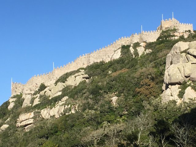 View of moorish castle walls Sintra Colares Lisbon