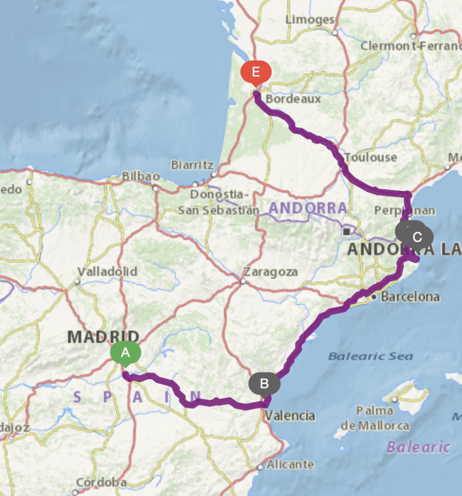 Travel from Aranjuez Spain to Bordeaux in France